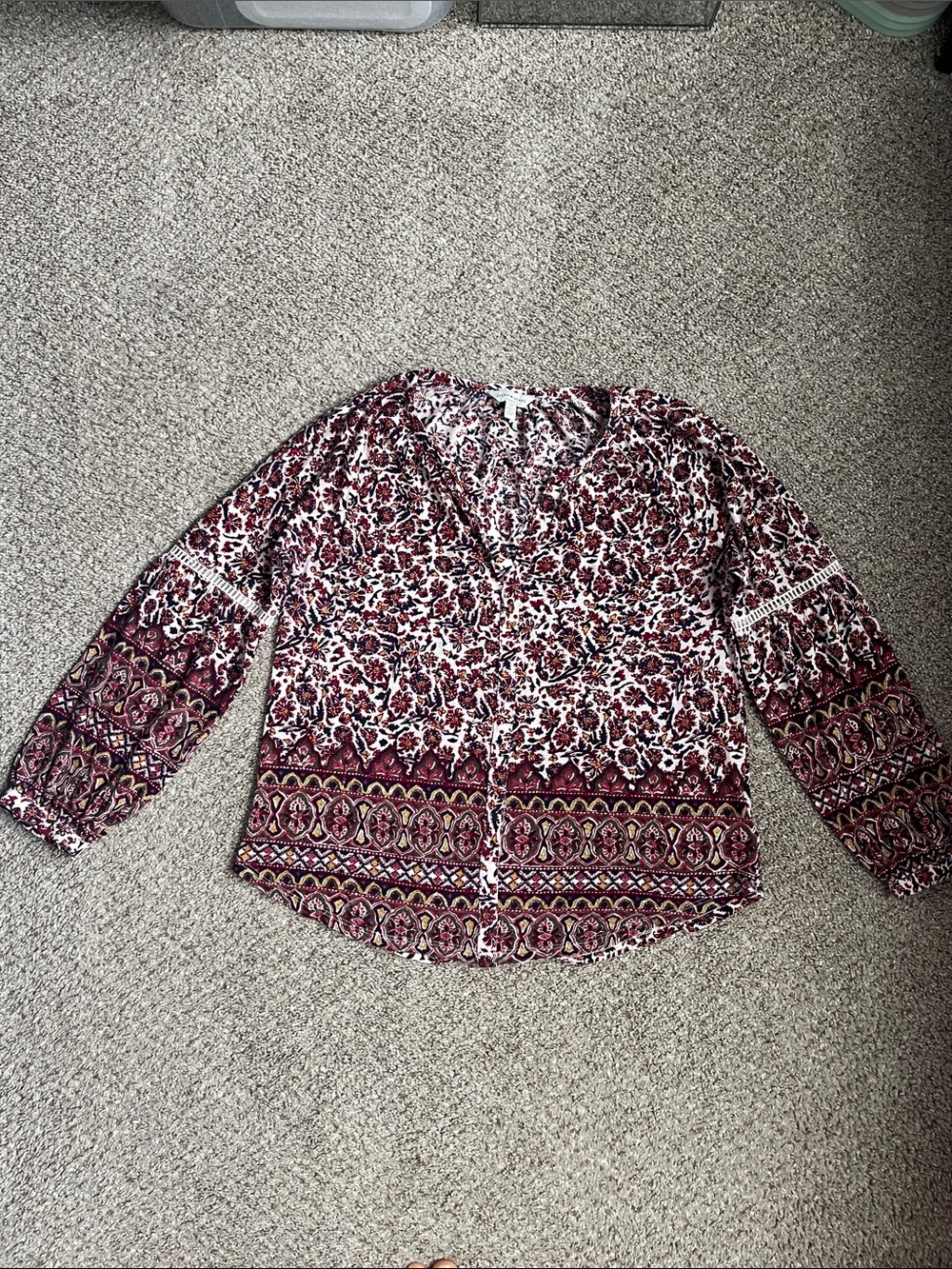 Lucky Brand Floral V-Neck peasant Blouse